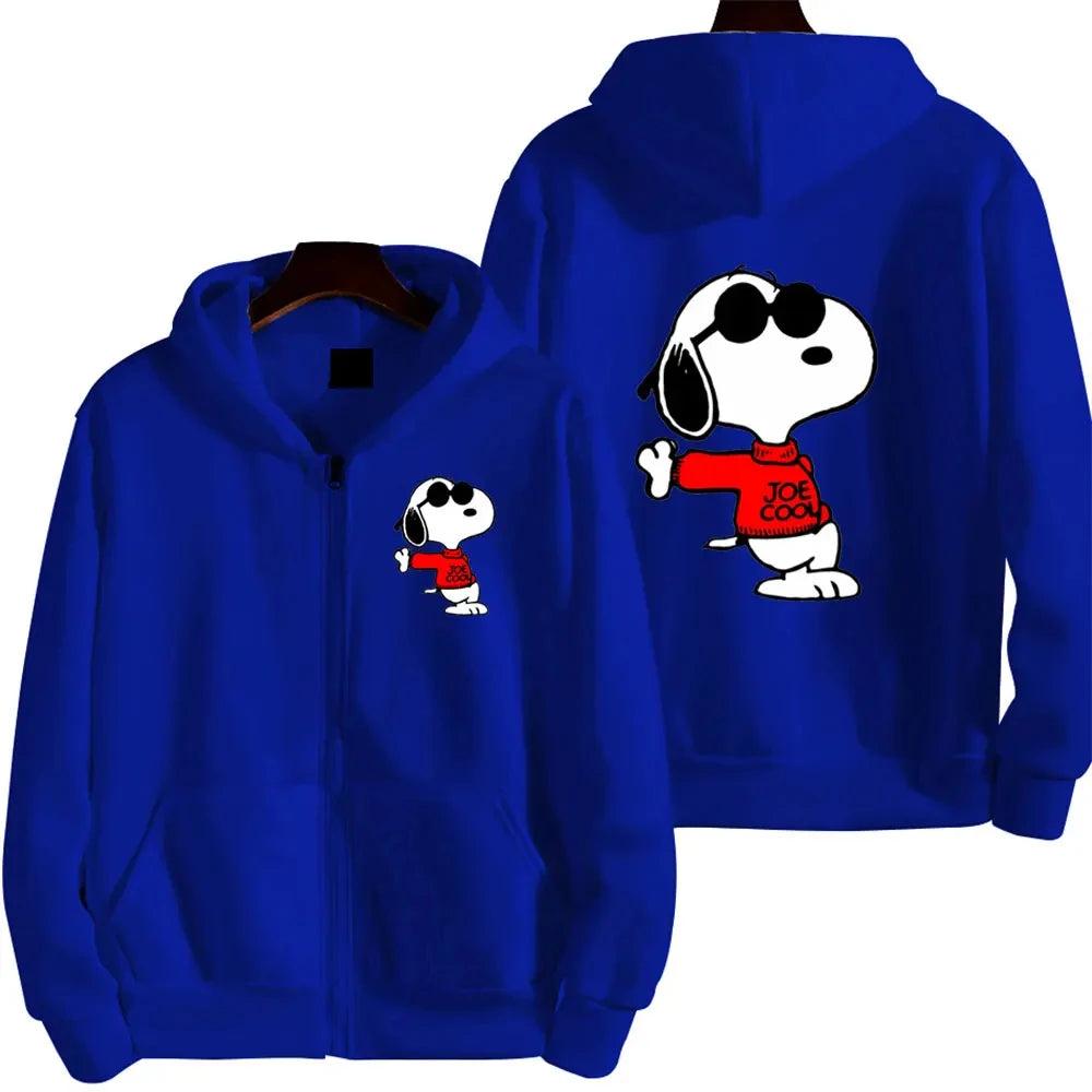 2024 New Snoopy Cartoon Anime Women Zipper Hoodie Jacket Spring Autumn Men Sweatshirt White Casual Couple Clothes Coats