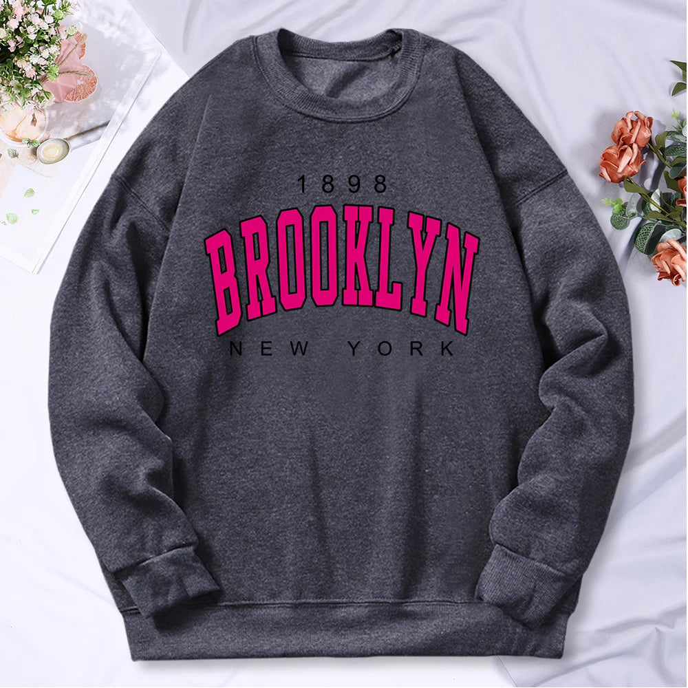 1898 Brooklyn New York Printing Tracksuit Women Classic Retro Fashion Hooded Fleece Warm Casual Clothes Loose Oversize Hoodies