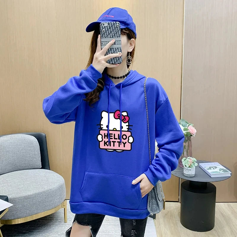 2024 New Casual Women's Sweatshirts Sanrio Hello Kitty Kawaii Tops for Women Cute Hoodies Fashion Harajuku Long Sleeves Plus Siz