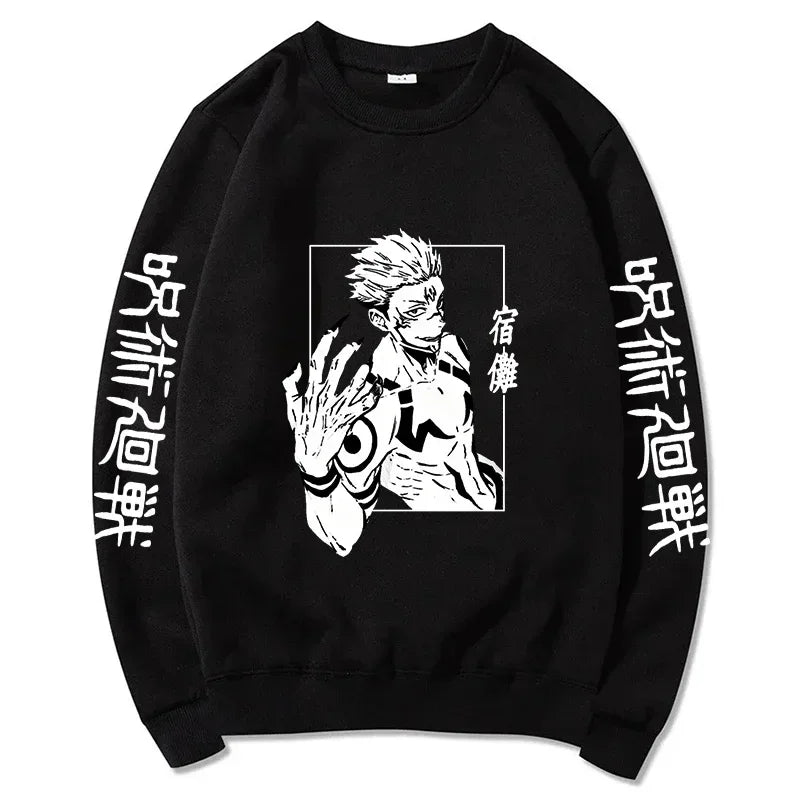 Autumn Men Anime Jujutsu Kaisen Casual Sweatshirts Men/Women Round Neck Gojou Satoru Printed Solid Hoodie Hip Hop Pullover