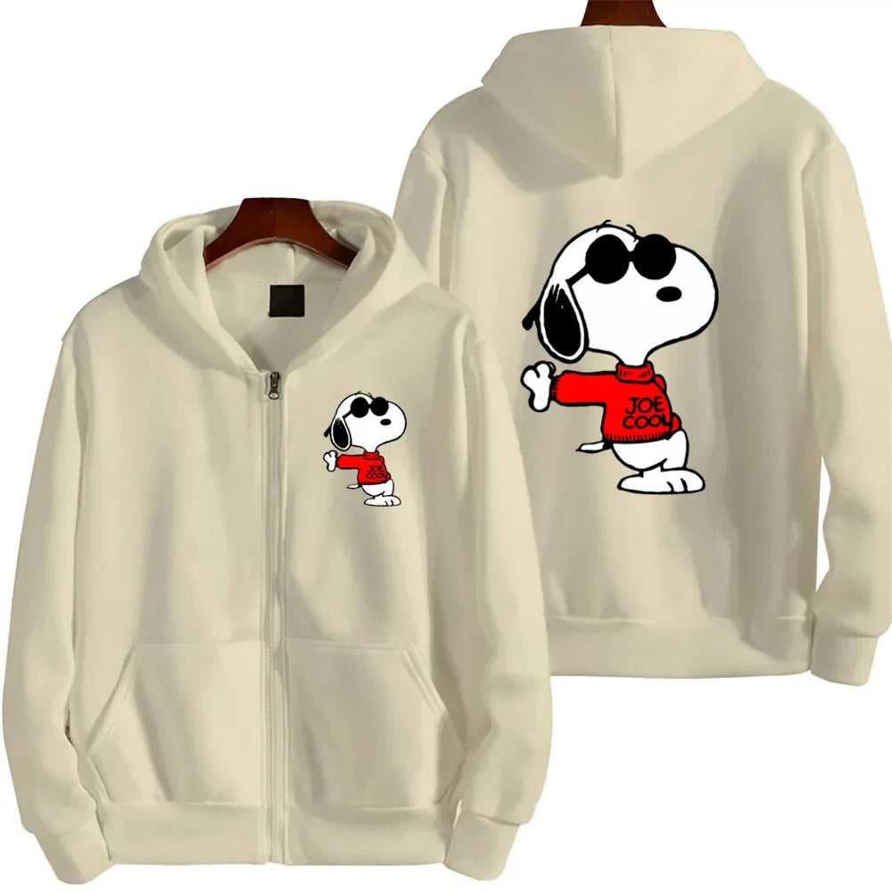 2024 New Snoopy Cartoon Anime Women Zipper Hoodie Jacket Spring Autumn Men Sweatshirt White Casual Couple Clothes Coats