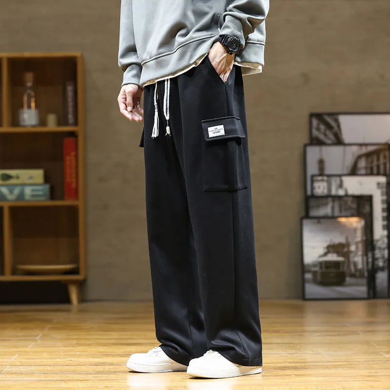 Spring Autumn Multi-Pockets Sweatpants Men Oversized Sportswear Casual Track Pants Plus Size Loose Straight Baggy Trousers Y2k