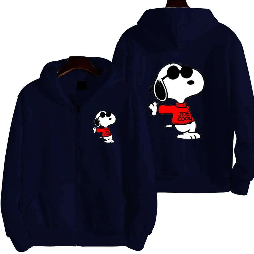 2024 New Snoopy Cartoon Anime Women Zipper Hoodie Jacket Spring Autumn Men Sweatshirt White Casual Couple Clothes Coats