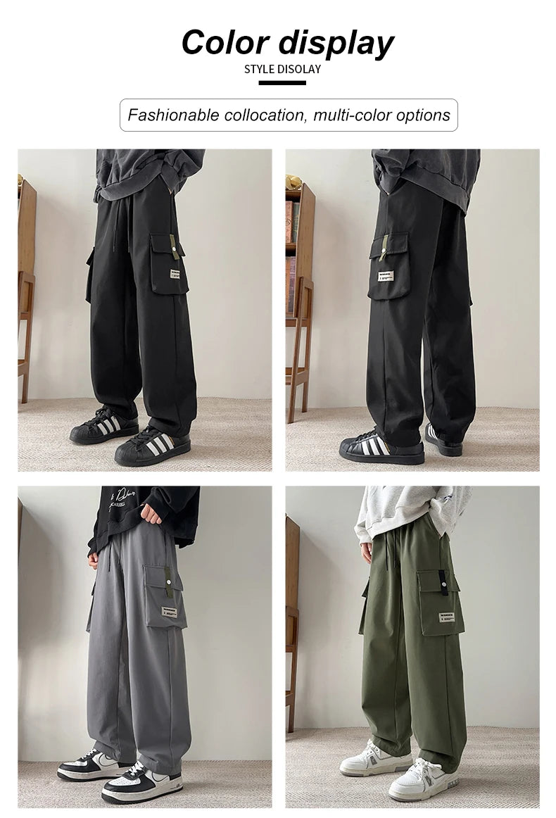 M-8XL Men's Cargo Pants Plus Size Autumn Winter Loose Straight Multi-pocket Joggers Big Size Casual Plus Velvet Warm Sweatpants