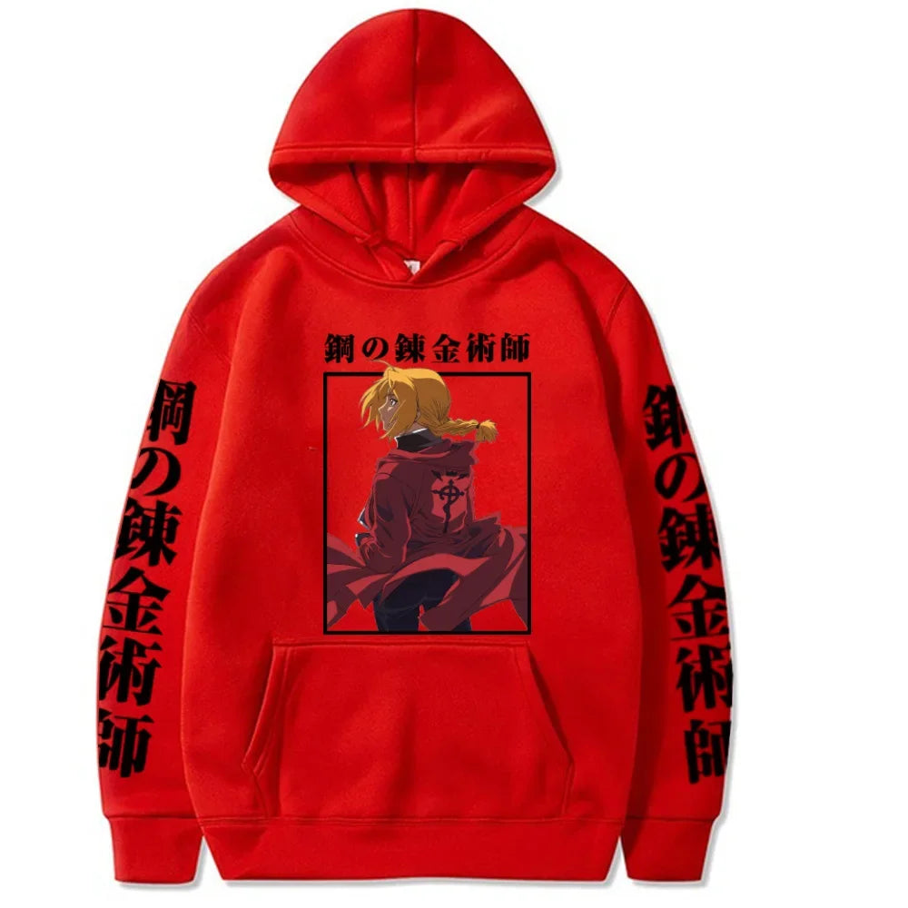 Anime Fullmetal Alchemist Edward Elric Graphic Print Hooded Men Women Aesthetic Hoodies Plus Size Streetwear Harajuku Sweatshirt