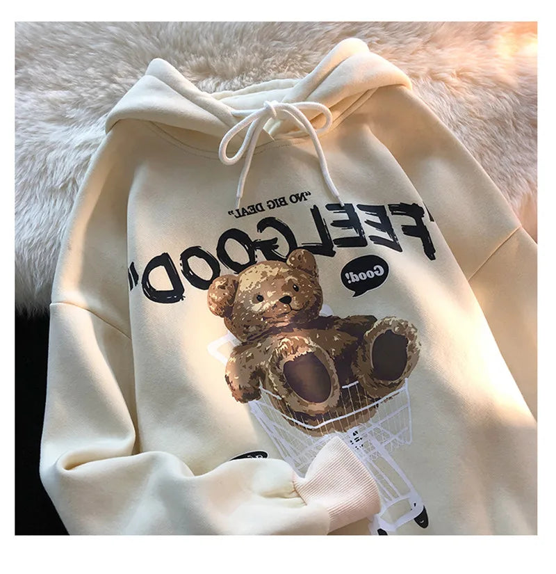 Brown Bear Men & Women Casual Oversize Hoodies Long Sleeve Pullovers Thicken Couple Hoodie Hooded Sweater Velvet Couple Clothes