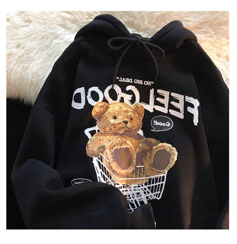 Brown Bear Men & Women Casual Oversize Hoodies Long Sleeve Pullovers Thicken Couple Hoodie Hooded Sweater Velvet Couple Clothes