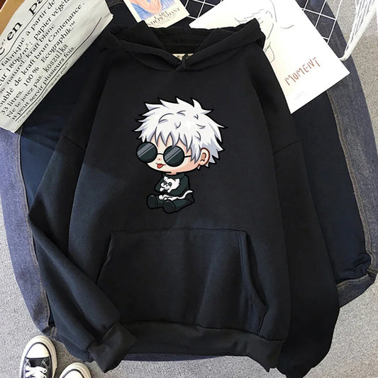 Anime Jujutsu Kaisen Satoru Gojo Cute Cartoon Graphic Printed Hooded Plus Size Hoodie Men Women Sweatshirts Unisex Streetwear