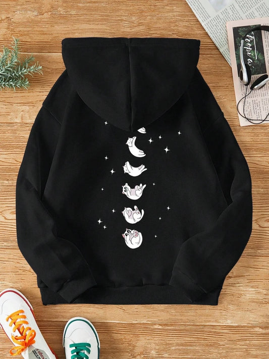 A Kitten Falling In The Starry Sky Female Sweatshirts Harajuku Fleece Hooded Fashion S-XXL Casual Hoodies Loose Oversize Tops