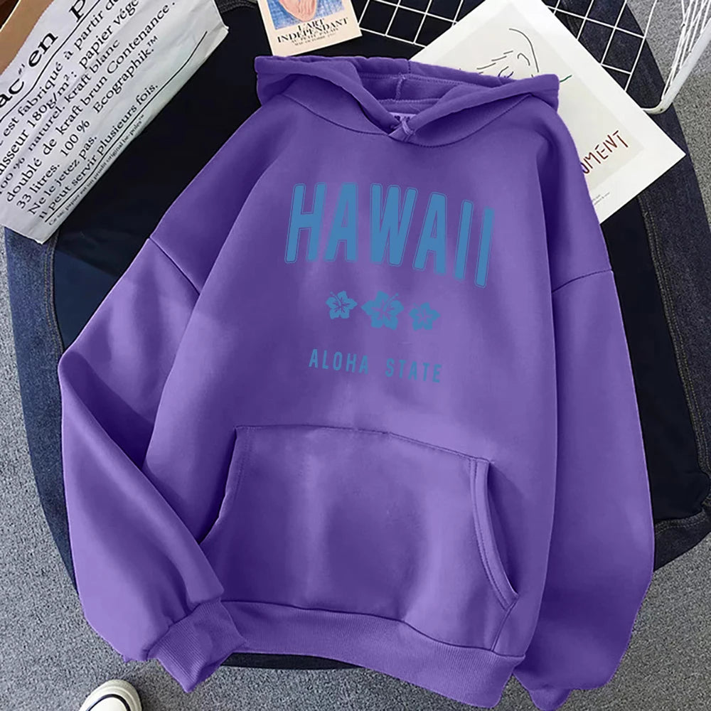 Hawaii Aloha State Letter Printed Clothes Female Hip Hop Street Hoodies Casual Fashion Sweatshirt Comfortable Loose Womens Hoody