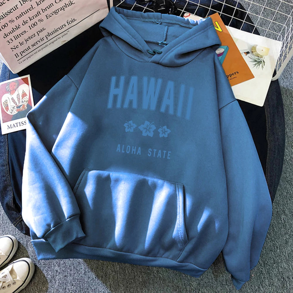 Hawaii Aloha State Letter Printed Clothes Female Hip Hop Street Hoodies Casual Fashion Sweatshirt Comfortable Loose Womens Hoody