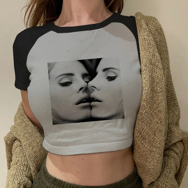 Gothic Crop Tops Lana Del Rey Ldr Sailing T Shirt Summer Harajuku Women Vintage Short-Sleeve T-Shirt Streetwear Female Clothes