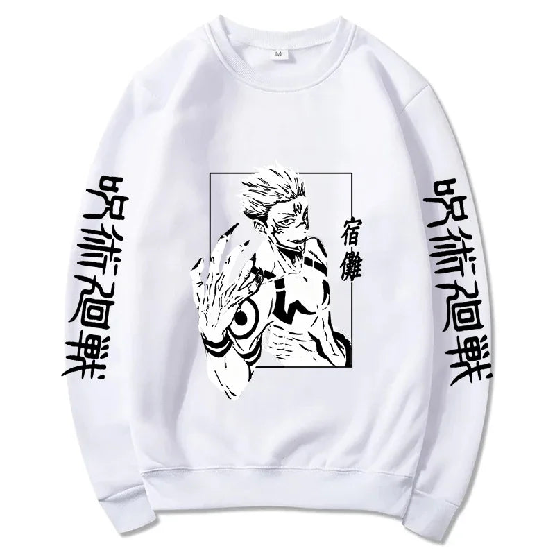 Autumn Men Anime Jujutsu Kaisen Casual Sweatshirts Men/Women Round Neck Gojou Satoru Printed Solid Hoodie Hip Hop Pullover