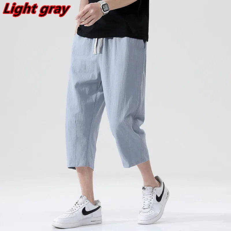 Summer Casual Pants Men's Wild Cotton and Linen Loose Linen Pants Korean Style Trend Nine-point Straight Trousers