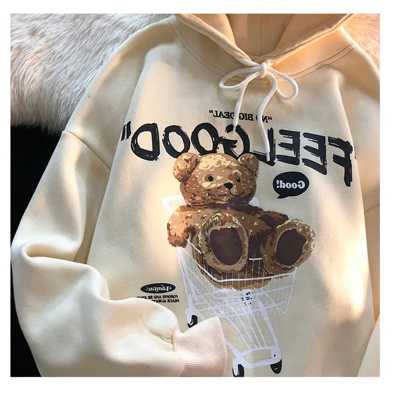 Brown Bear Men & Women Casual Oversize Hoodies Long Sleeve Pullovers Thicken Couple Hoodie Hooded Sweater Velvet Couple Clothes