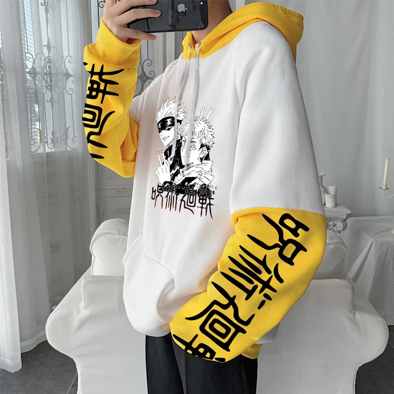 Harajuku Anime Jujutsu Kaisen Hoodies Funny Japan Manga Gojo Satoru\Itadori Yuji Print Winter Pullover Male Oversized Sweatshirt