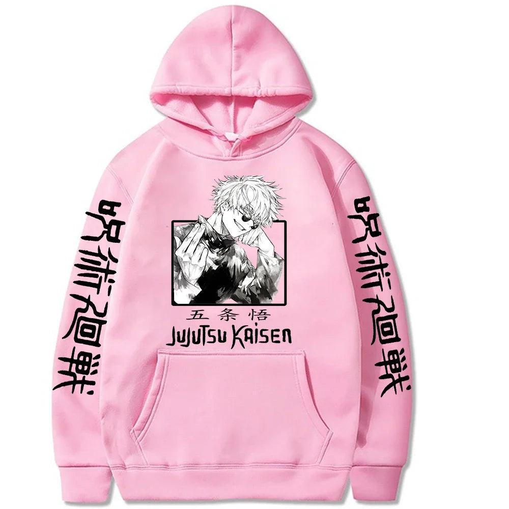 2025 Jujutsu Kaisen Hoodie Anime Gojou Satoru Print Harajuku Man Clothes Fleece Hoodies Hooded Pullovers Tops Loose Long Sleeves