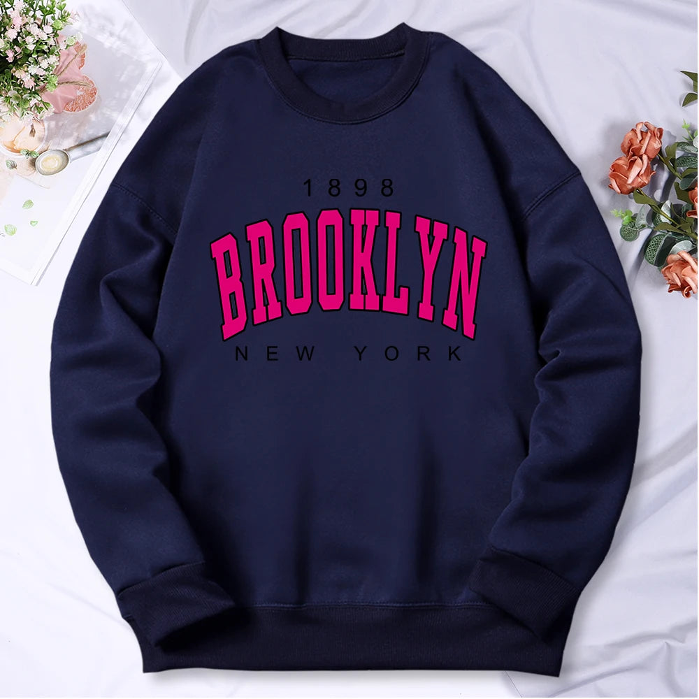 1898 Brooklyn New York Printing Tracksuit Women Classic Retro Fashion Hooded Fleece Warm Casual Clothes Loose Oversize Hoodies