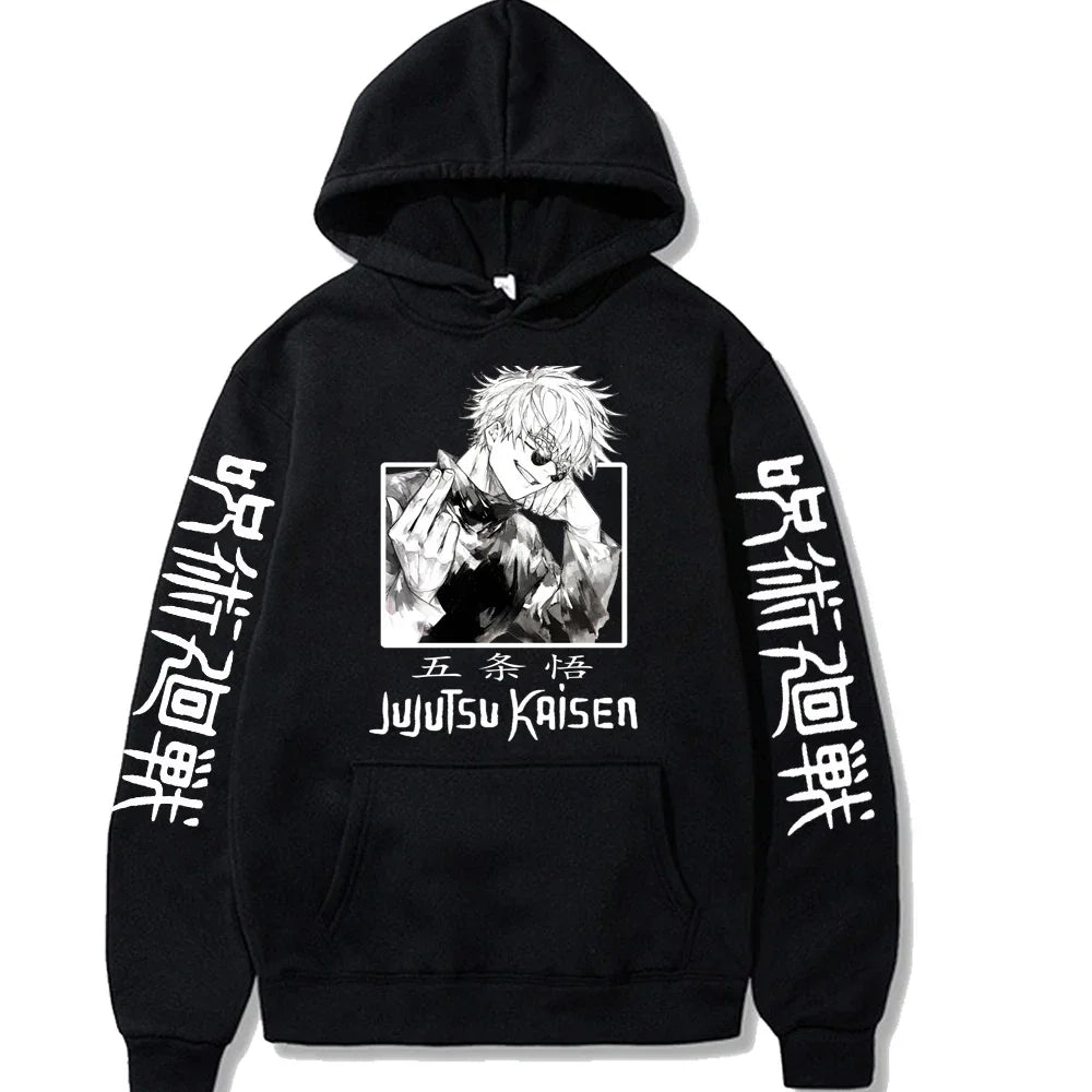 2025 Jujutsu Kaisen Hoodie Anime Gojou Satoru Print Harajuku Man Clothes Fleece Hoodies Hooded Pullovers Tops Loose Long Sleeves