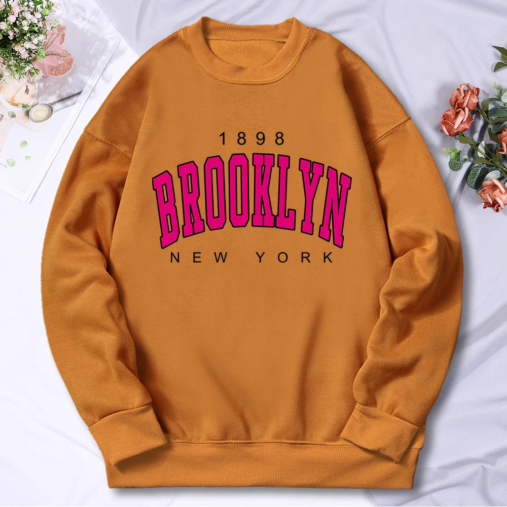 1898 Brooklyn New York Printing Tracksuit Women Classic Retro Fashion Hooded Fleece Warm Casual Clothes Loose Oversize Hoodies