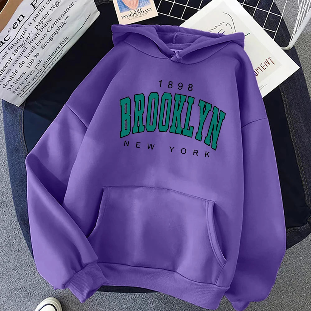 1898 Brooklyn New York Printed Women Hoodies Fashion Fleece Hoody Creativity USA Pullover Street Loose Woman Clothing