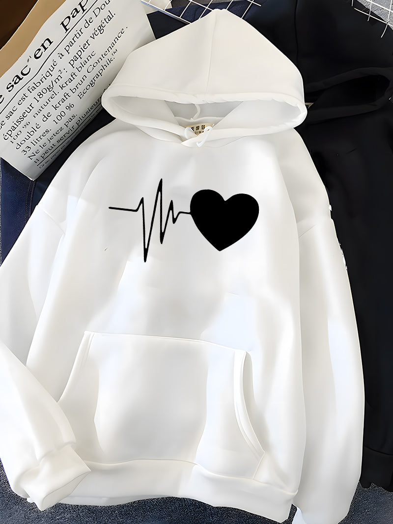 Hirsionsan Heart Print Women Sweatshirt Soft Casual Loose Vintage Female Hoodies 2023 Winter New Warm Fleece Student Tops Y2k