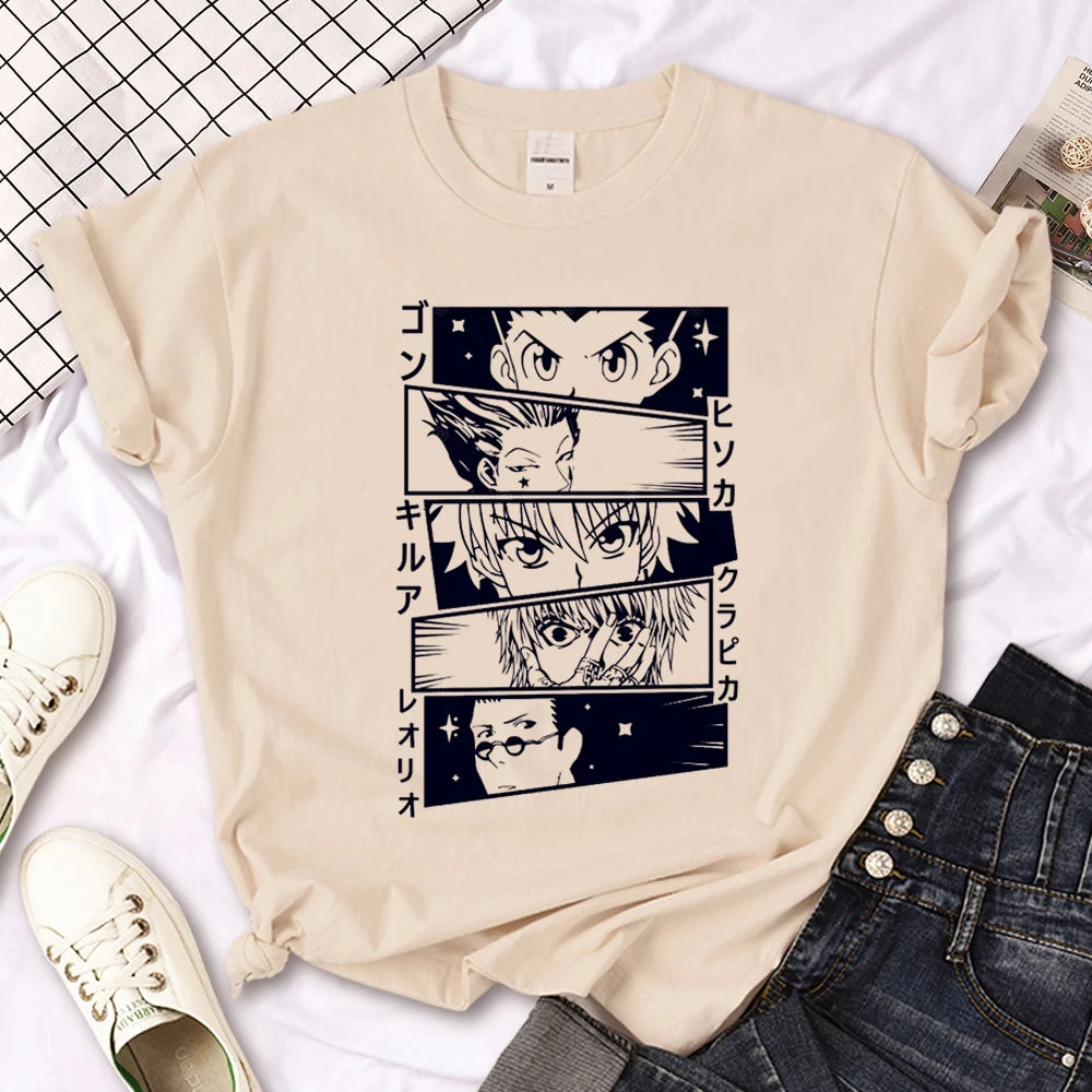 Killua Zoldyck top women summer crew neck tshirt girl manga anime funny clothing