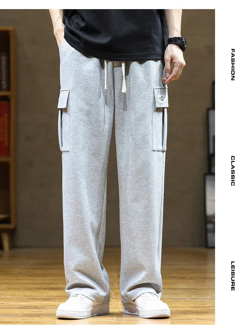 Spring Autumn Multi-Pockets Sweatpants Men Oversized Sportswear Casual Track Pants Plus Size Loose Straight Baggy Trousers Y2k