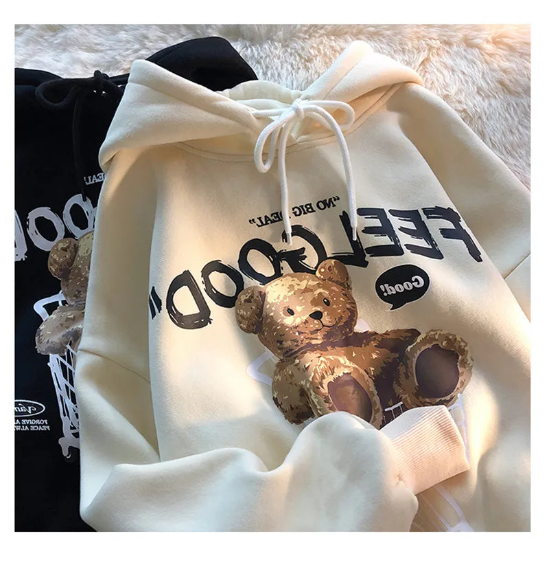 Brown Bear Men & Women Casual Oversize Hoodies Long Sleeve Pullovers Thicken Couple Hoodie Hooded Sweater Velvet Couple Clothes