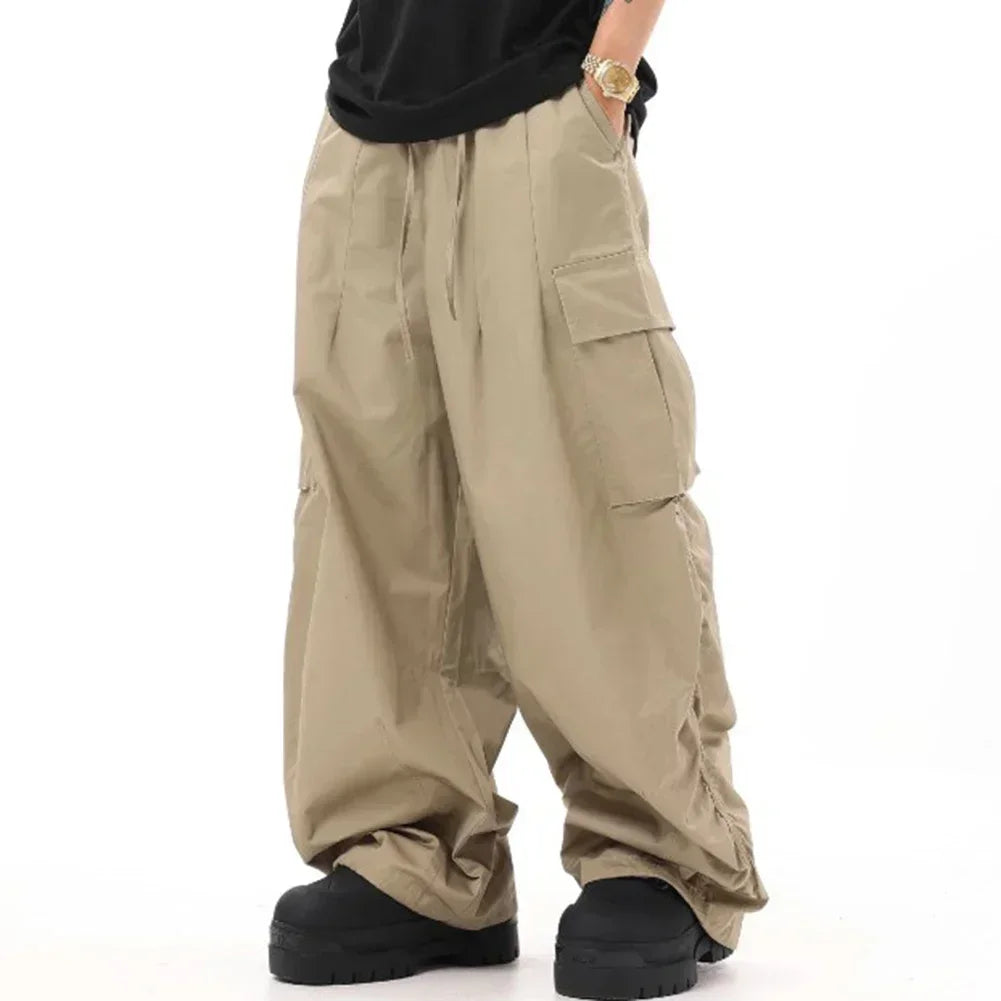 Classic Design Multi Flap Pockets Cargo Pants,Men's Loose Fit Drawstring Cargo Pants，For Skateboarding,Street,Outdoor Camping