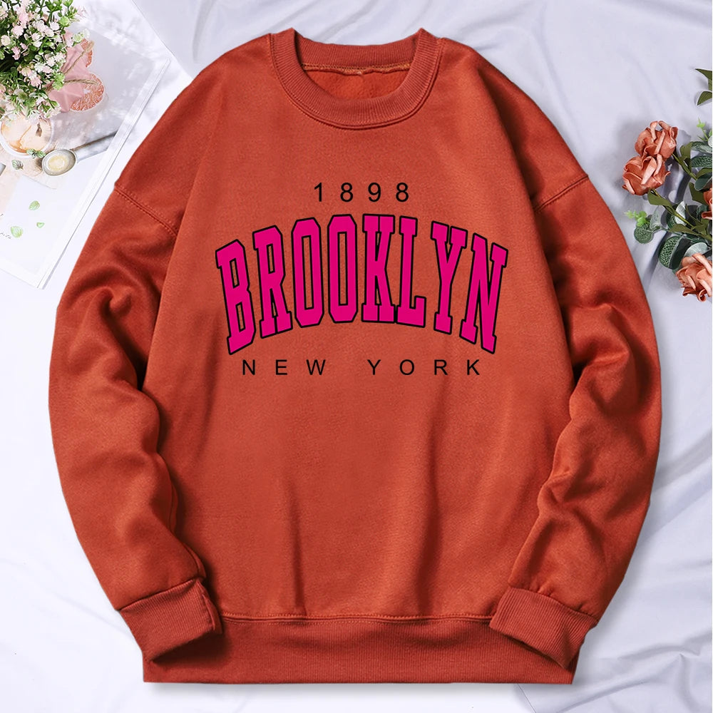 1898 Brooklyn New York Printing Tracksuit Women Classic Retro Fashion Hooded Fleece Warm Casual Clothes Loose Oversize Hoodies