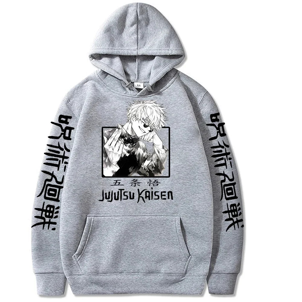 2025 Jujutsu Kaisen Hoodie Anime Gojou Satoru Print Harajuku Man Clothes Fleece Hoodies Hooded Pullovers Tops Loose Long Sleeves