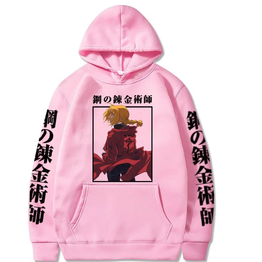 Anime Fullmetal Alchemist Edward Elric Graphic Print Hooded Men Women Aesthetic Hoodies Plus Size Streetwear Harajuku Sweatshirt