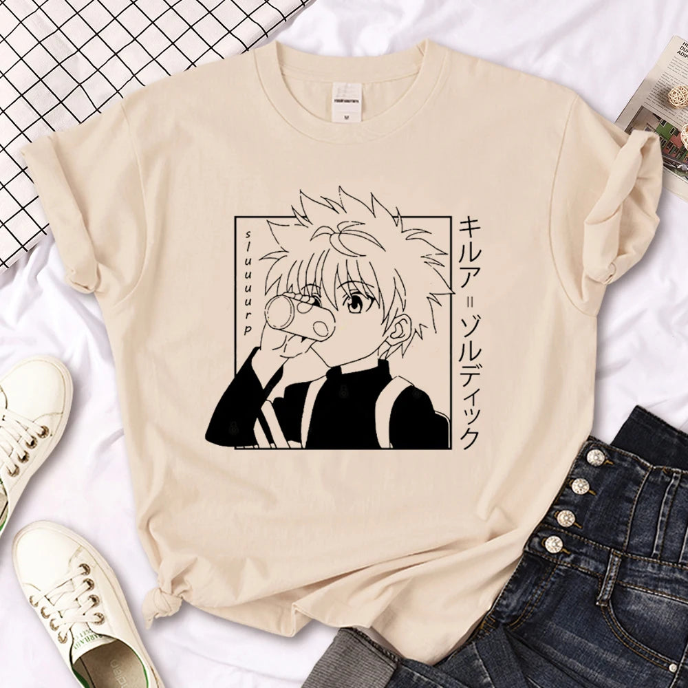 Killua Zoldyck top women summer crew neck tshirt girl manga anime funny clothing