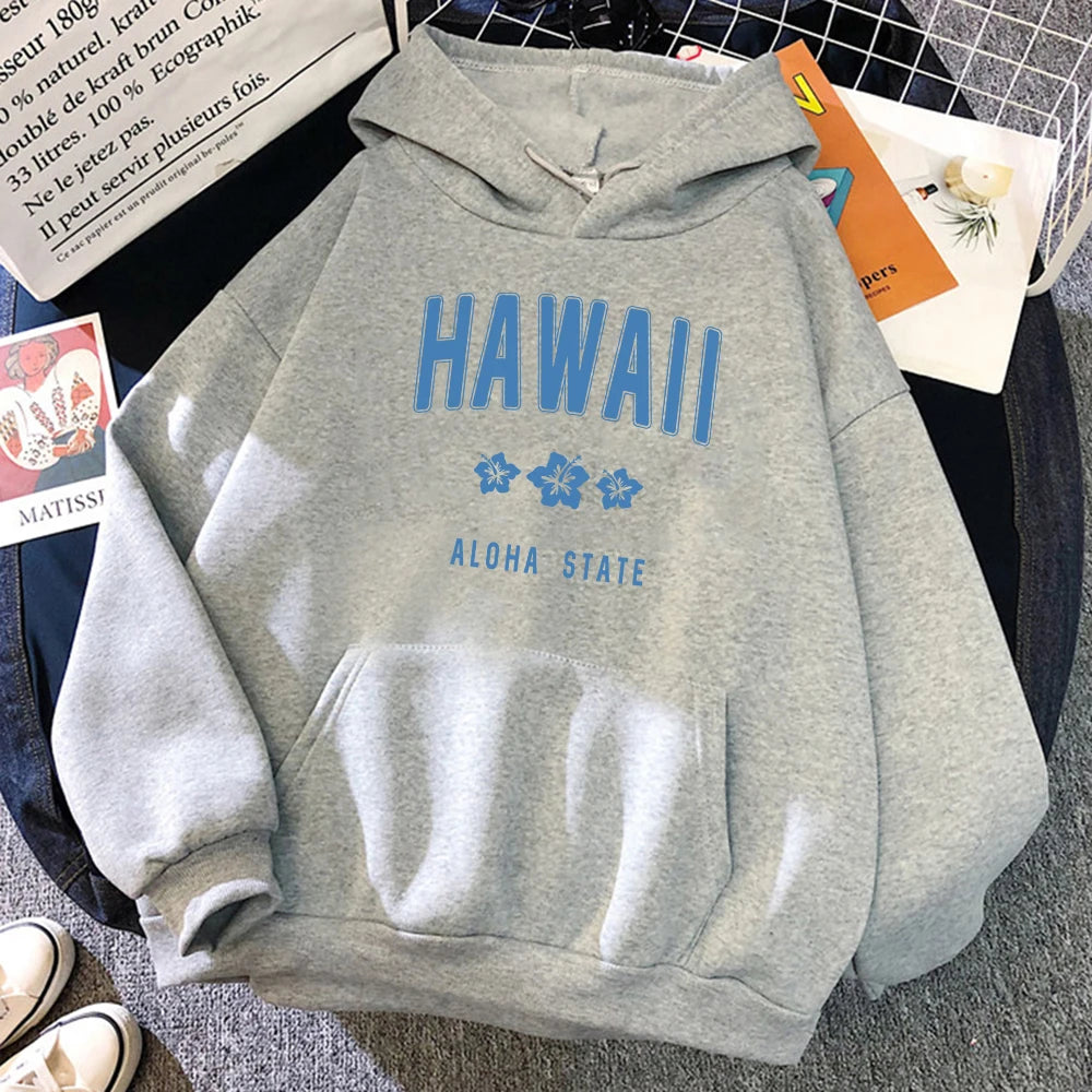 Hawaii Aloha State Letter Printed Clothes Female Hip Hop Street Hoodies Casual Fashion Sweatshirt Comfortable Loose Womens Hoody