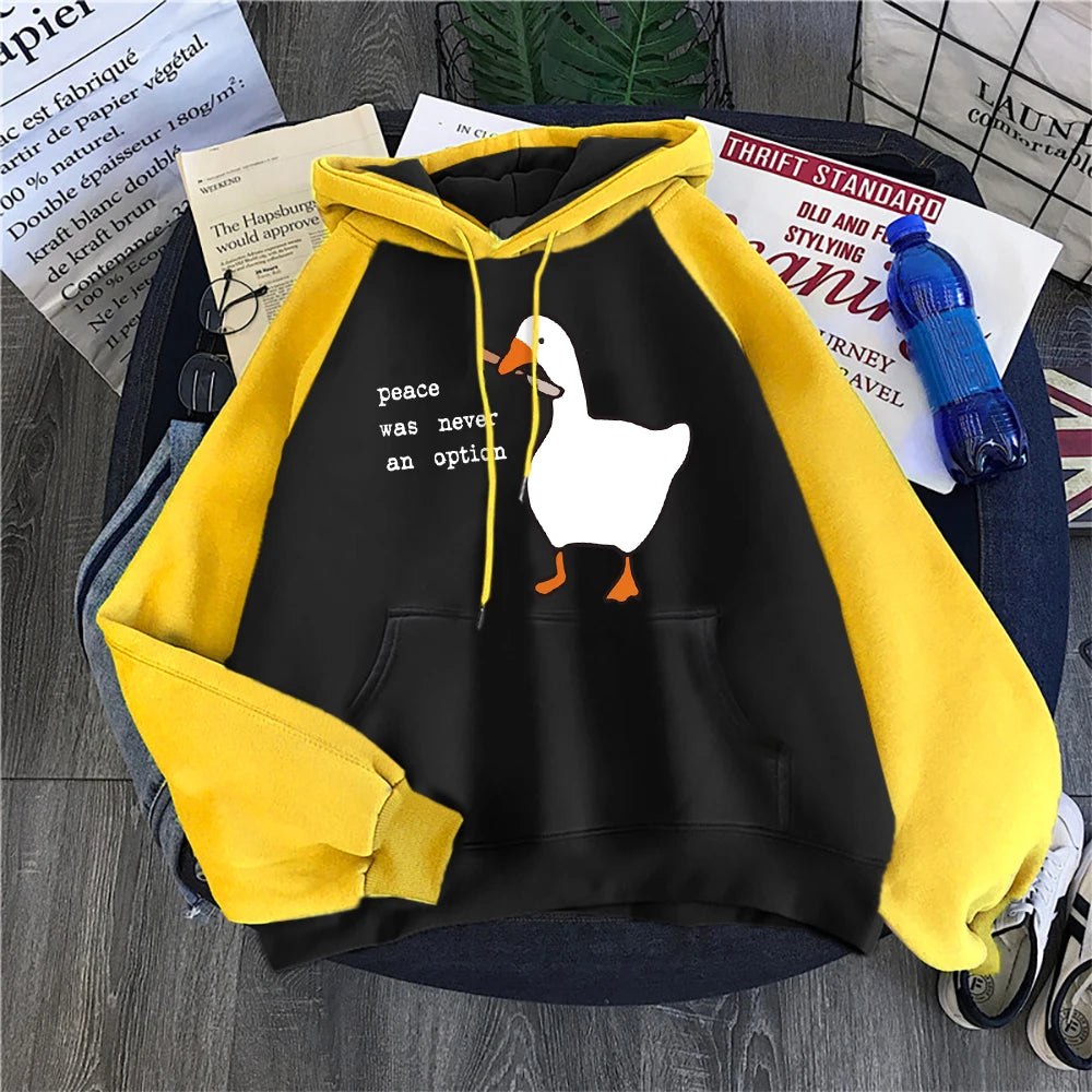 Peace Was Never An Option Printed Hoodies Women Street Sports Hip Hop Streetwear Loose Raglan Hoody Fashion Casual Warm Clothes