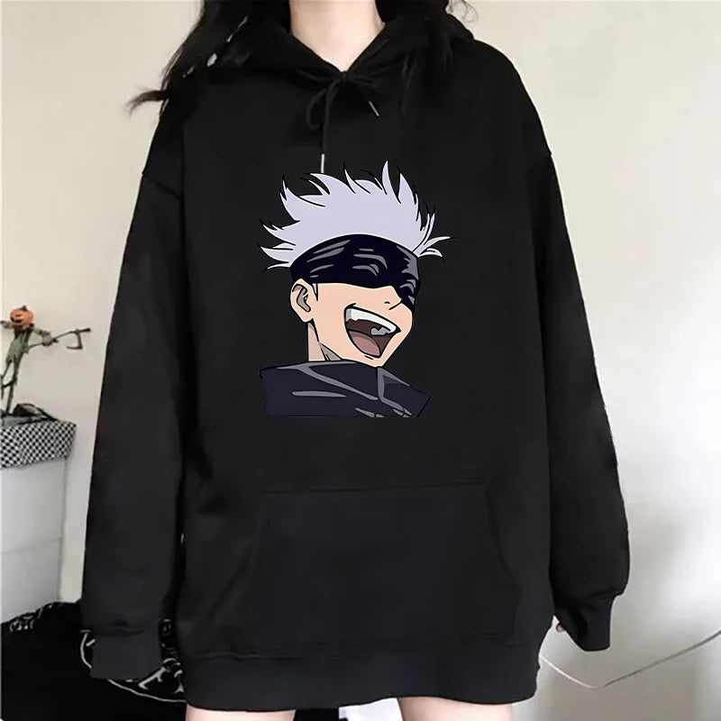 Anime Satoru Gojo Printed Long Sleeve Pullover Hoodies For Women And Men Couple Casual Sweatshirts Autumn Winter Plus Size Tops