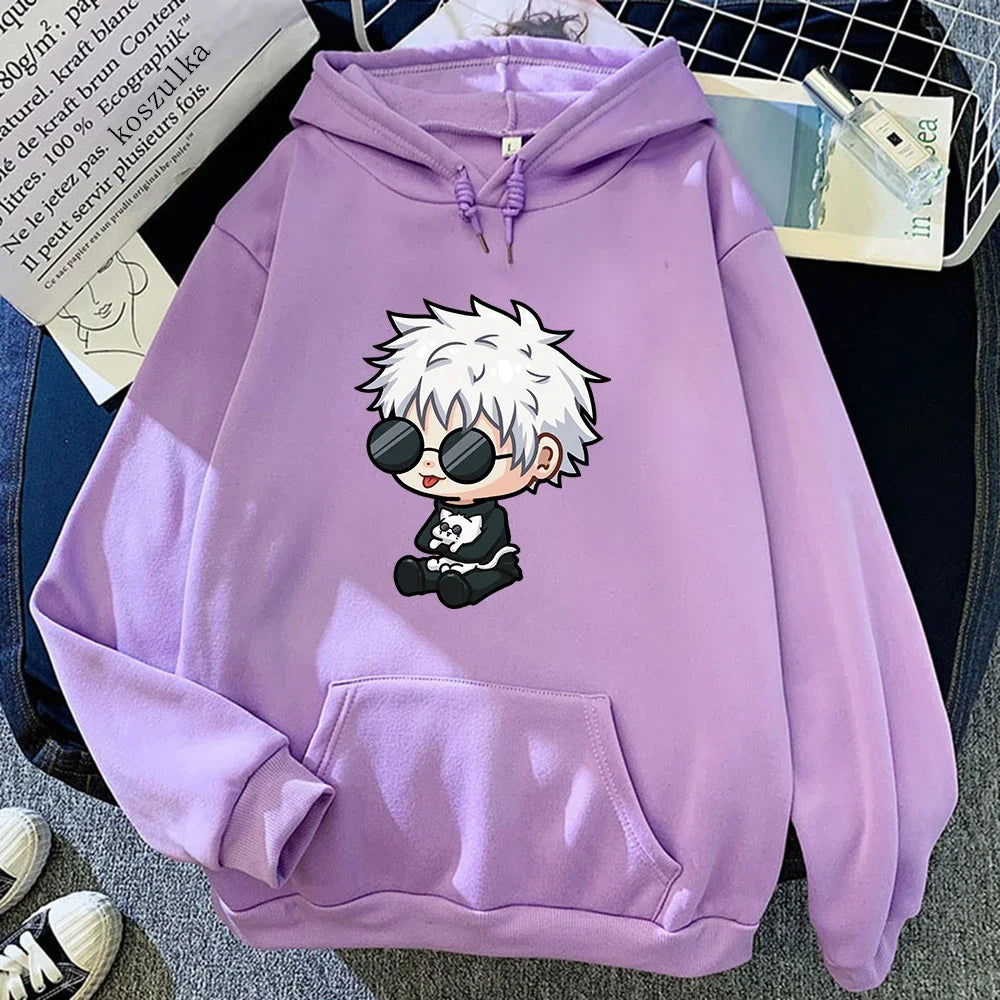 Anime Jujutsu Kaisen Satoru Gojo Cute Cartoon Graphic Printed Hooded Plus Size Hoodie Men Women Sweatshirts Unisex Streetwear