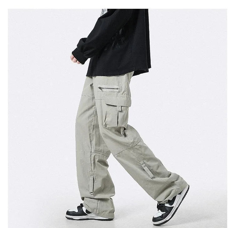 HOUZHOU Cargo Pants Men Zipper Oversize Wide Leg Trousers Male Streetwear Hip Hop Casual Korean Japanese Pocket Safari Style