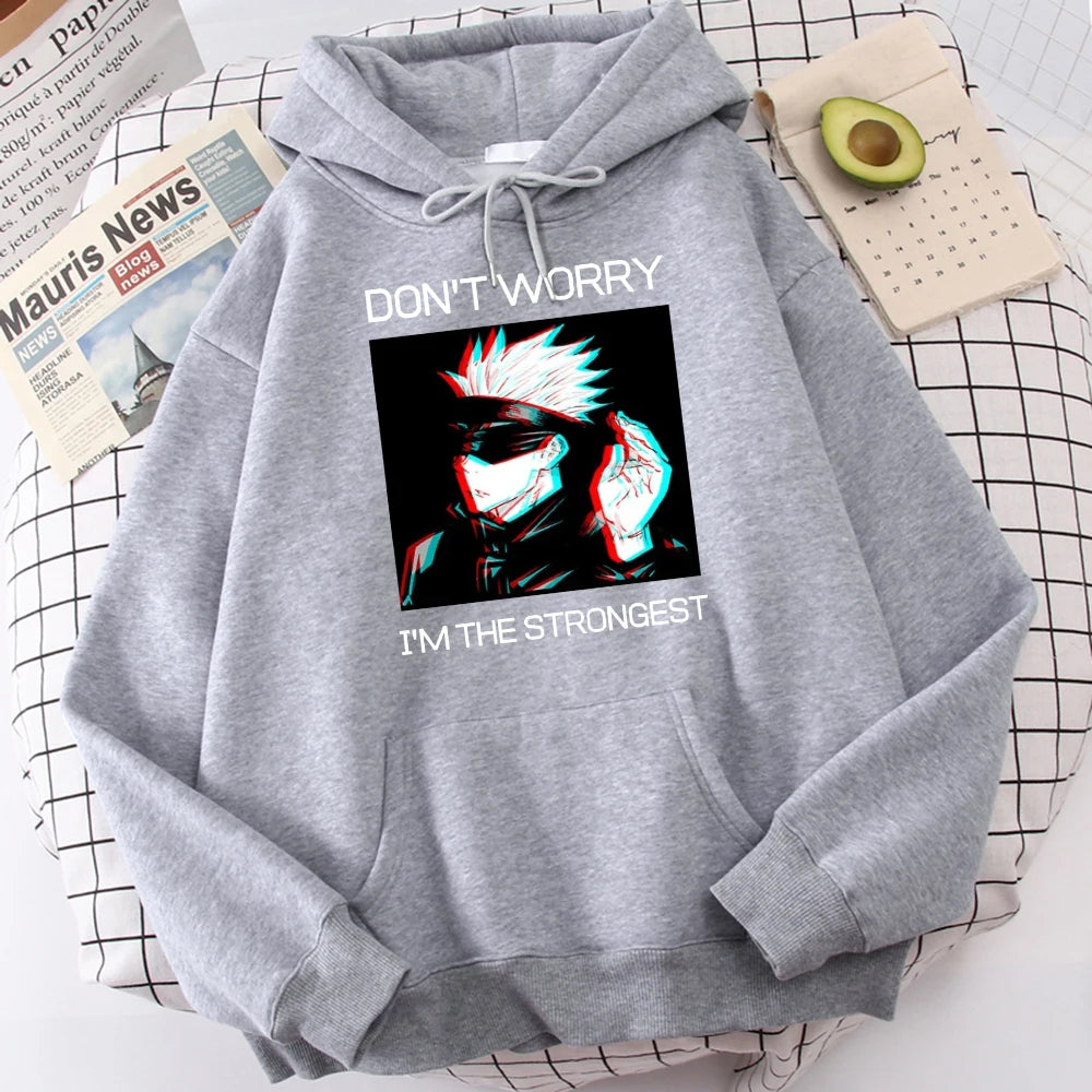 Gojo Sensei Anime Don'T Worry Prints Hoodies Men's Hipster Soft Hoodie Warm Autumn Hoody Comfortable Casual Tracksuit Unisex