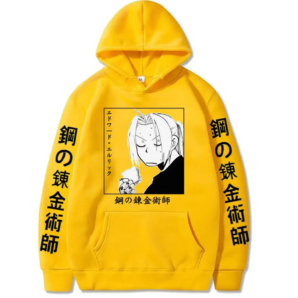 Anime Fullmetal Alchemist Edward Elric Graphic Print Hooded Men Women Aesthetic Hoodies Plus Size Streetwear Harajuku Sweatshirt