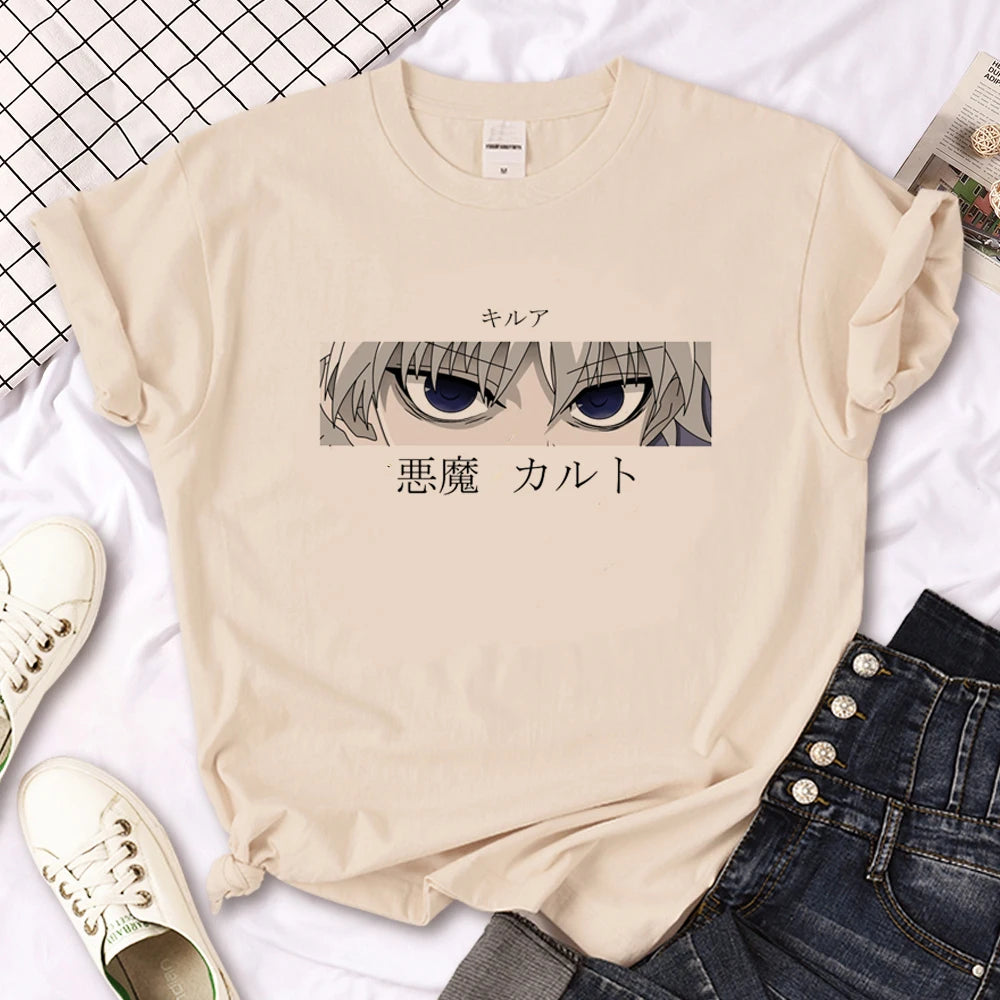 Killua Zoldyck top women summer crew neck tshirt girl manga anime funny clothing