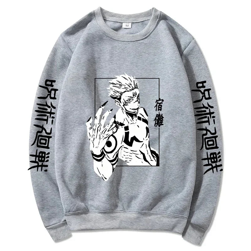 Autumn Men Anime Jujutsu Kaisen Casual Sweatshirts Men/Women Round Neck Gojou Satoru Printed Solid Hoodie Hip Hop Pullover