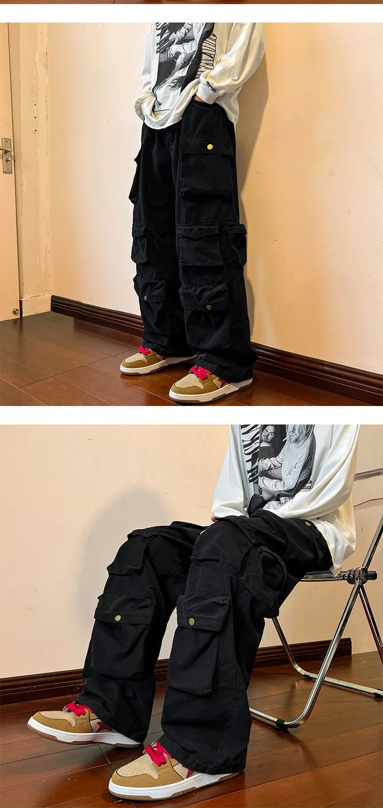 Cargo Pants Multi-pockets Tooling Pant Harajuku Men's Vintage Loose Wide Leg Pants Streetwear Casual Hip-hop Mopping Trousers