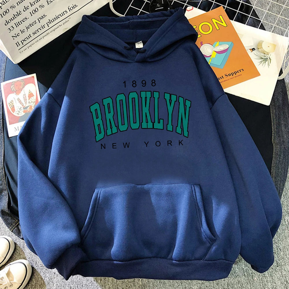 1898 Brooklyn New York Printed Women Hoodies Fashion Fleece Hoody Creativity USA Pullover Street Loose Woman Clothing