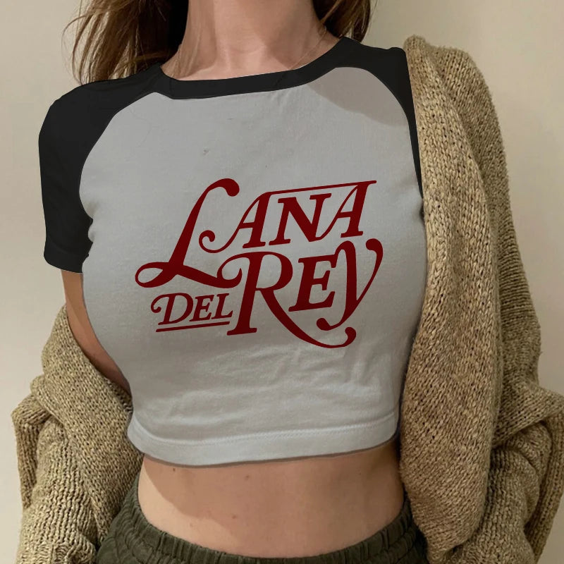 Gothic Crop Tops Lana Del Rey Ldr Sailing T Shirt Summer Harajuku Women Vintage Short-Sleeve T-Shirt Streetwear Female Clothes