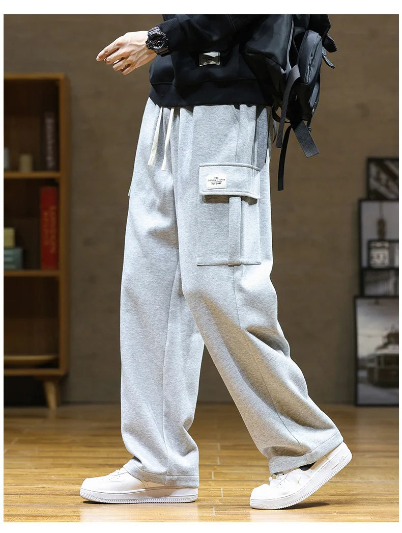 Spring Autumn Multi-Pockets Sweatpants Men Oversized Sportswear Casual Track Pants Plus Size Loose Straight Baggy Trousers Y2k