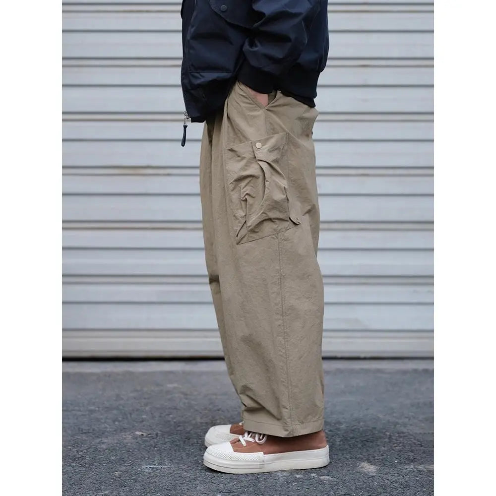 Spring Autumn Solid Color Pockets Elastic High Waisted Casual Loose Fashionable Retro Men's Clothing Trousers Cargo Pants