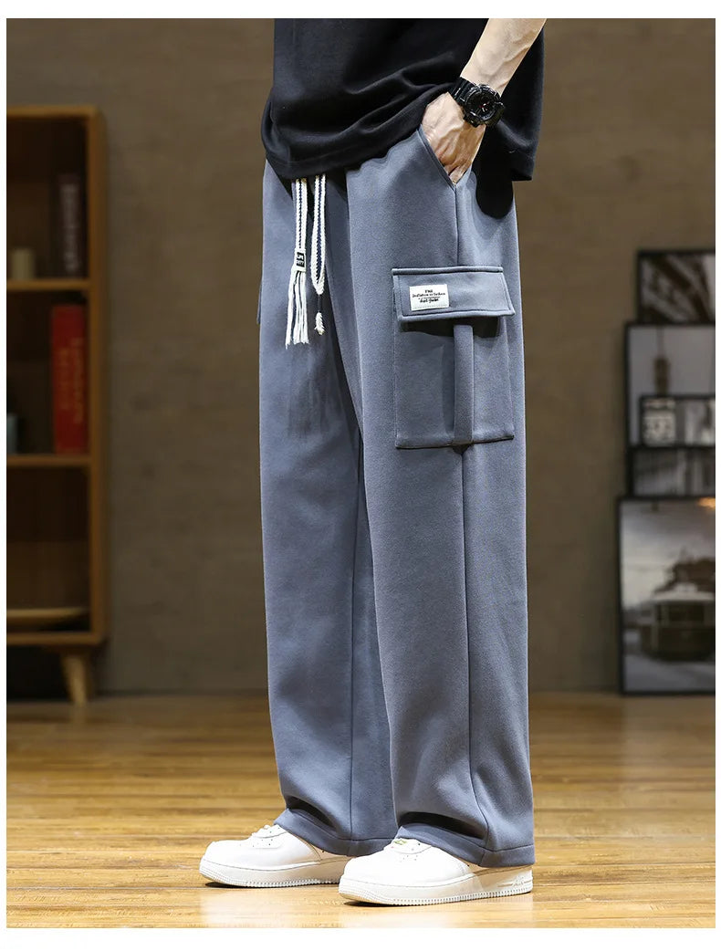 Spring Autumn Multi-Pockets Sweatpants Men Oversized Sportswear Casual Track Pants Plus Size Loose Straight Baggy Trousers Y2k