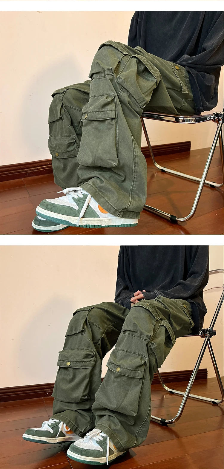 Cargo Pants Multi-pockets Tooling Pant Harajuku Men's Vintage Loose Wide Leg Pants Streetwear Casual Hip-hop Mopping Trousers